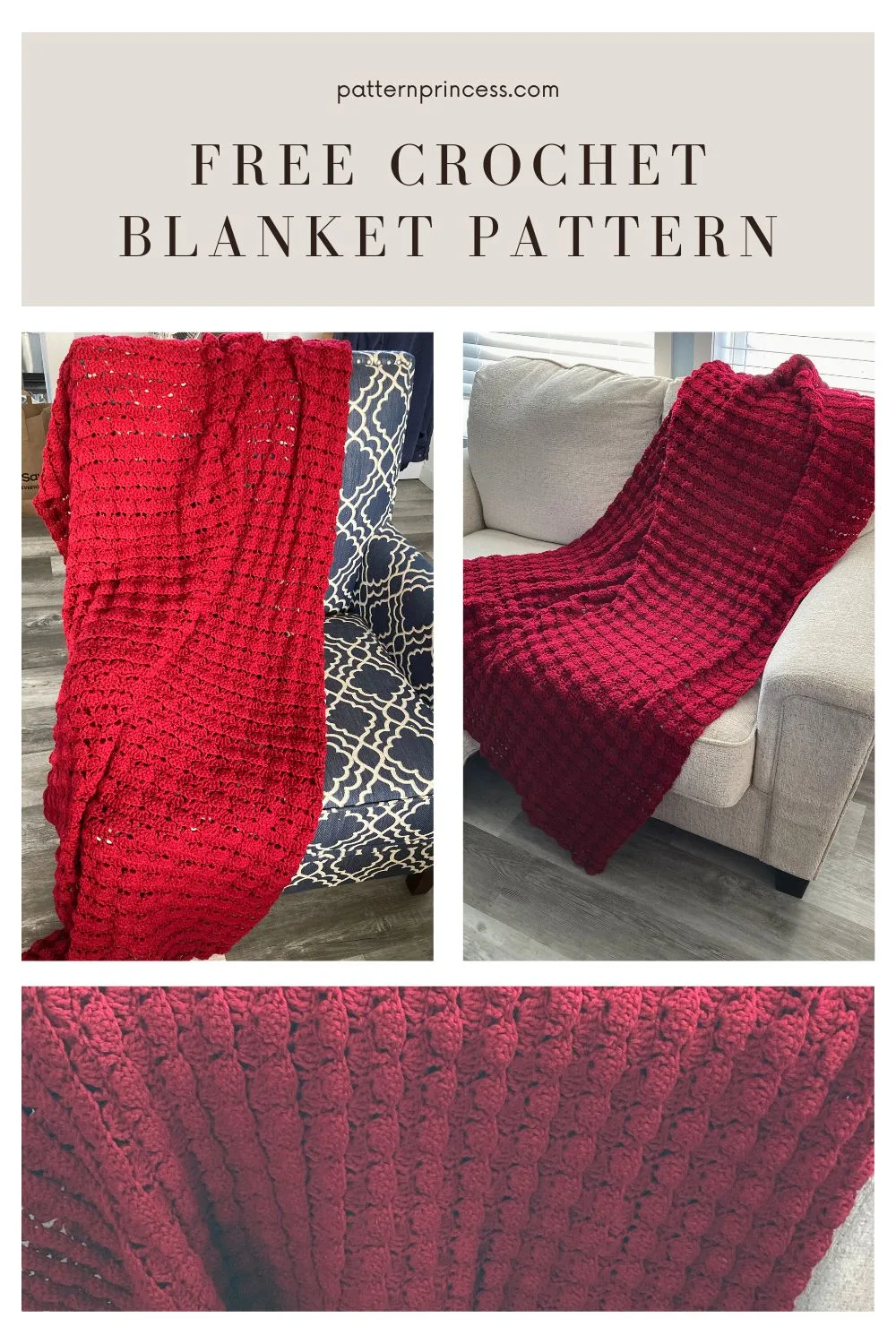 Free Crochet Blanket Pattern in Red