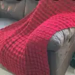 Shell Stitch Afghan on brown sofa