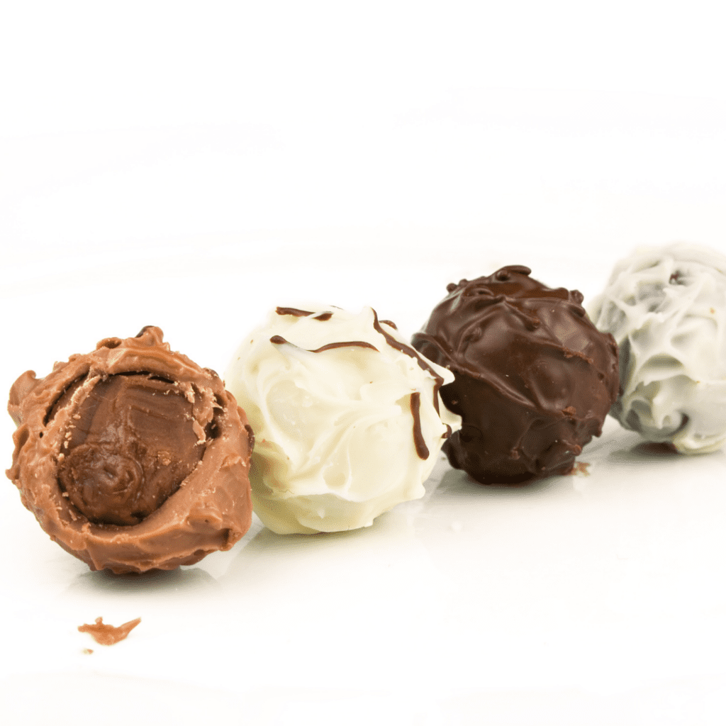 Truffles Covered in Milk Chocolate, White Chocolate, and Dark Chocolate