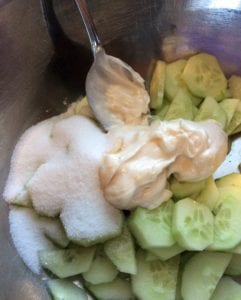 Sliced Cucumbers with Miracle Whip and Sugar