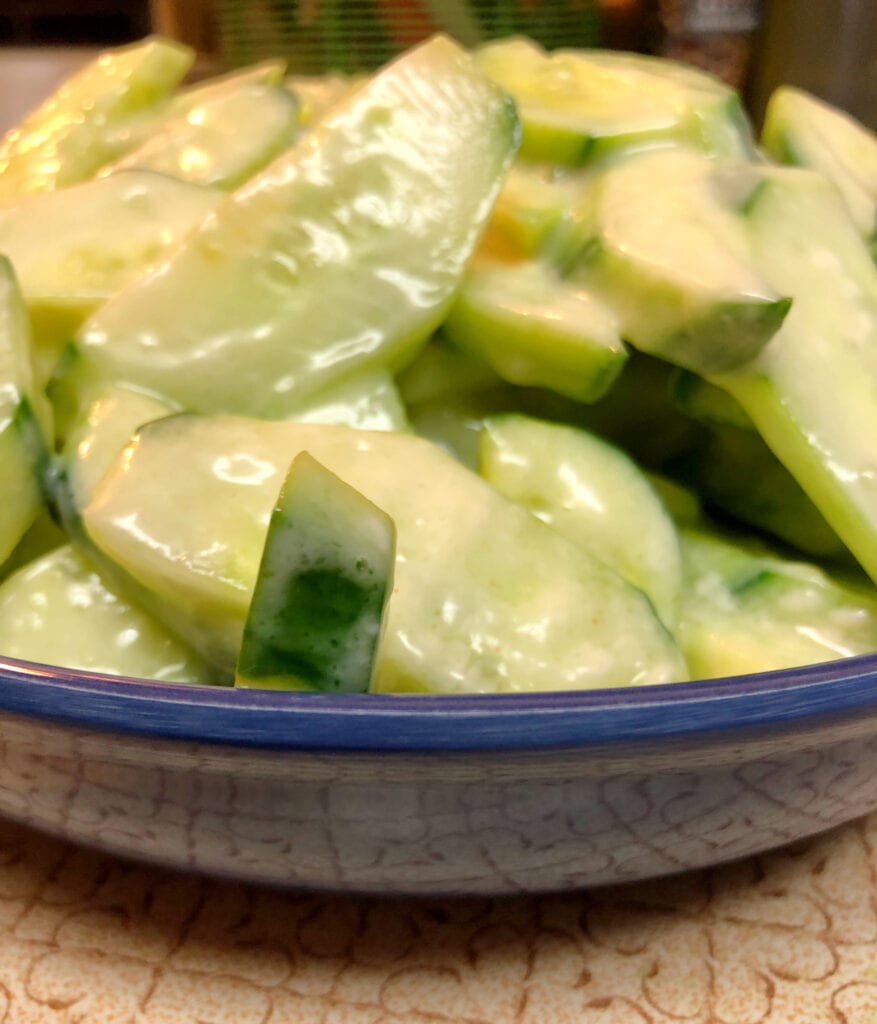 Creamy Cucumber Salad in a Serving Bowl