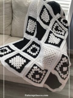 Black and White Granny Square Blanket on Sofa
