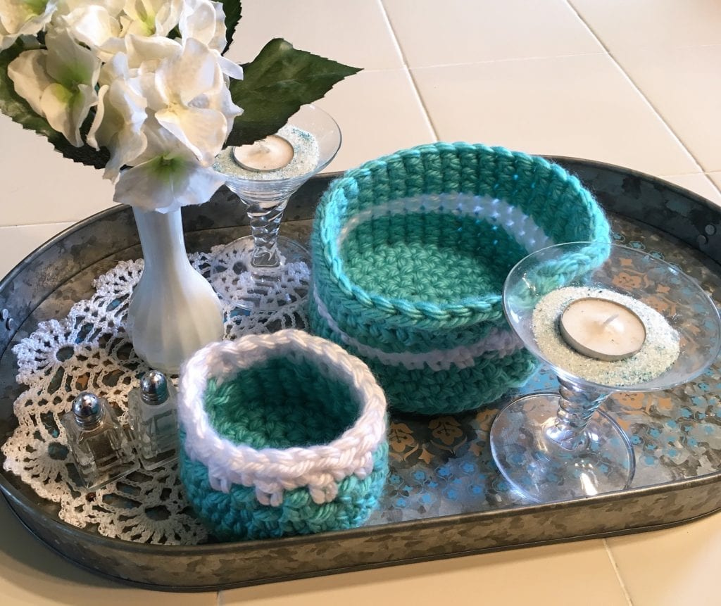 Small and medium crochet basket display
