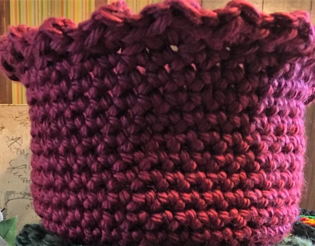 Maroon colored crochet basket