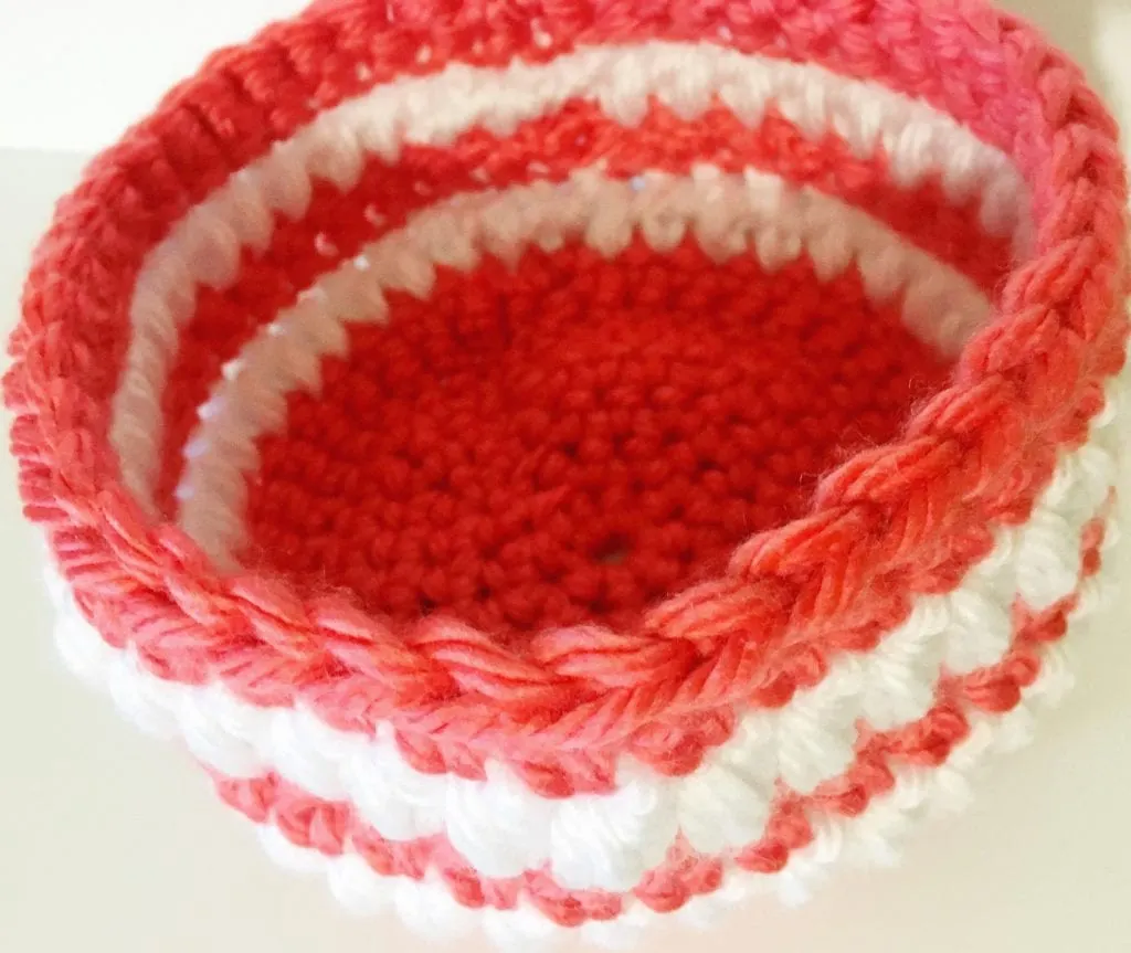 Inside coral crochet basket