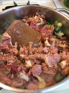 Frozen ham juice added to soup