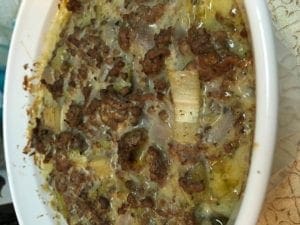 Cooked layered cabbage casserole