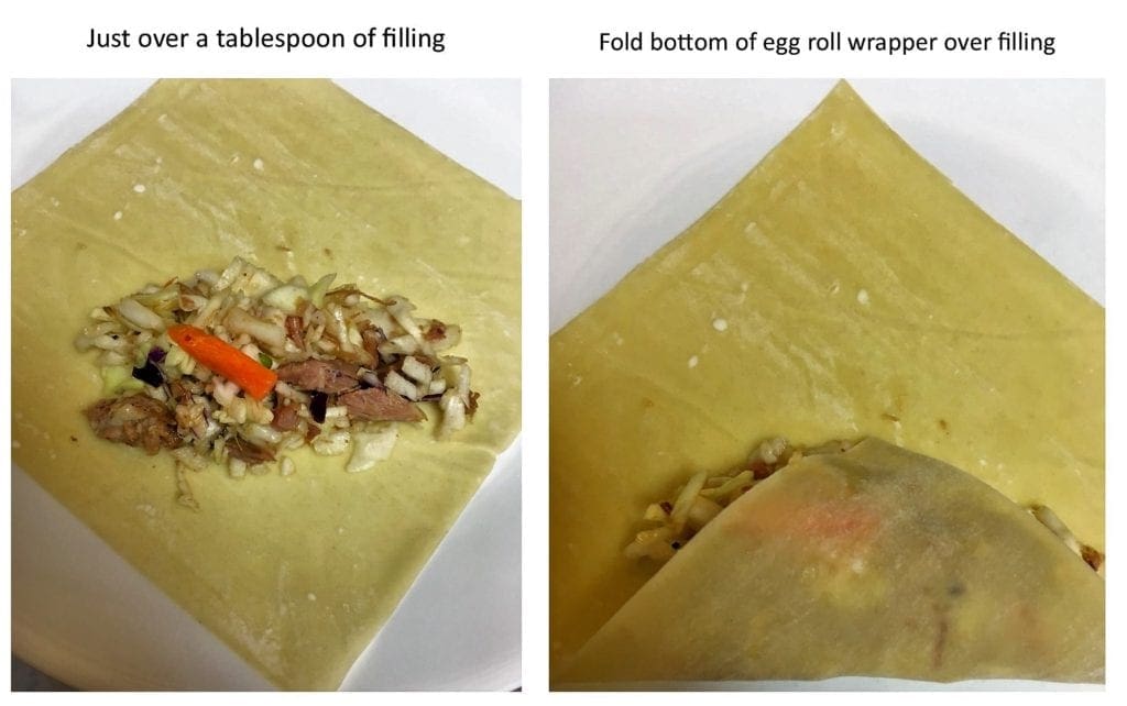 Filling and folding egg rolls