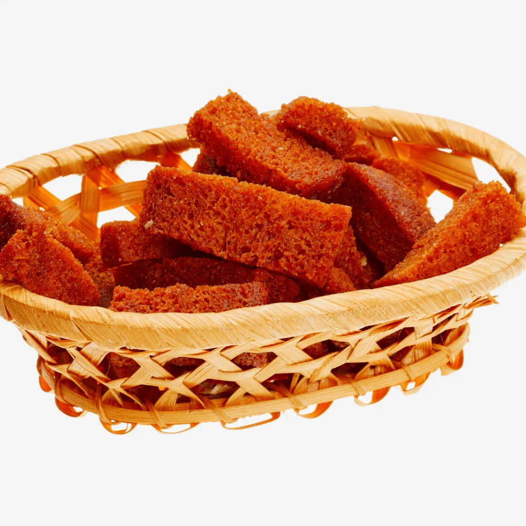 Rye Bread Croutons in a Basket