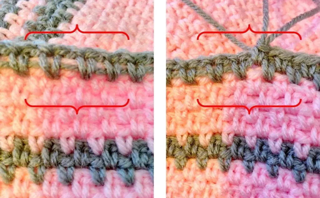 Crocheting over yarn in linen stitch 1