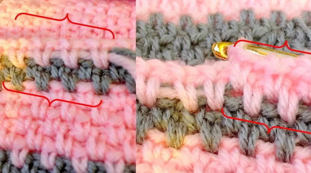 Crocheting over yarn in linen stitch