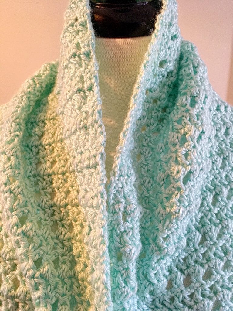 Front Neck area of Misty Crochet Lacy Wrap