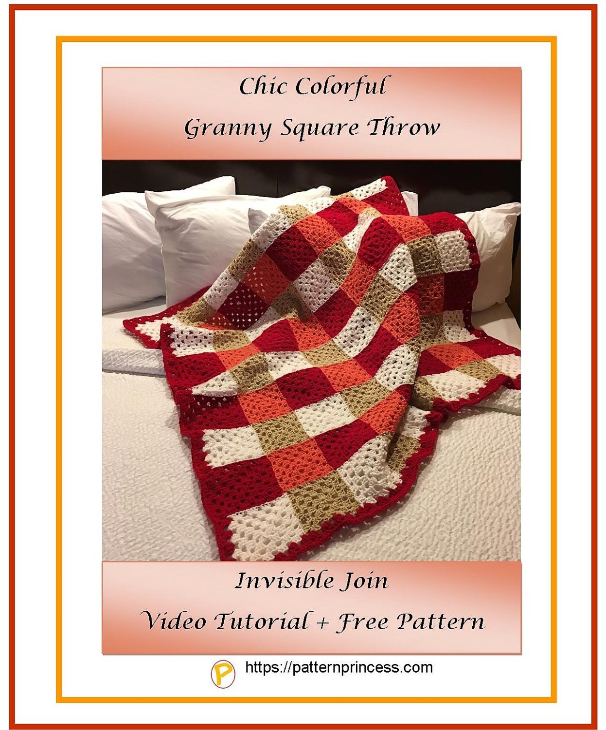 Chic Colorful Granny Square Throw Crochet Pattern Pattern Princess