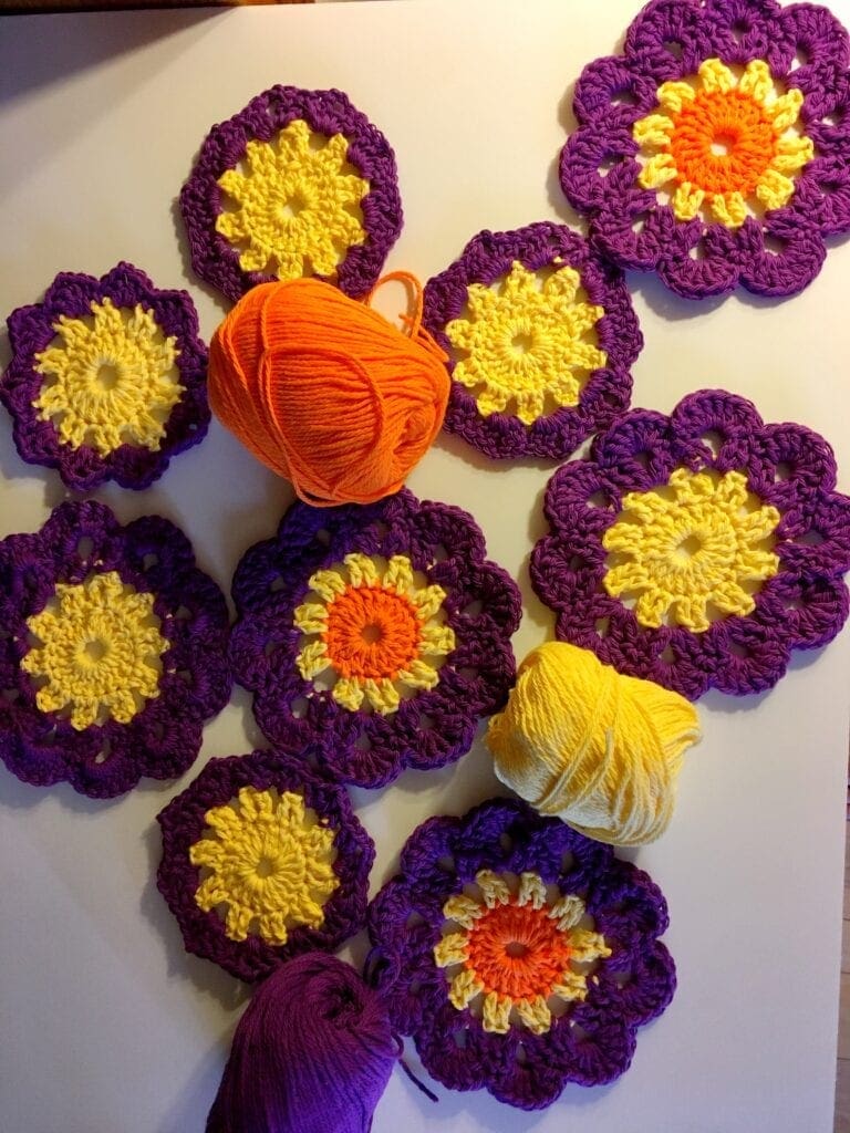 Crochet Colorful Sunshine Coaster Pattern