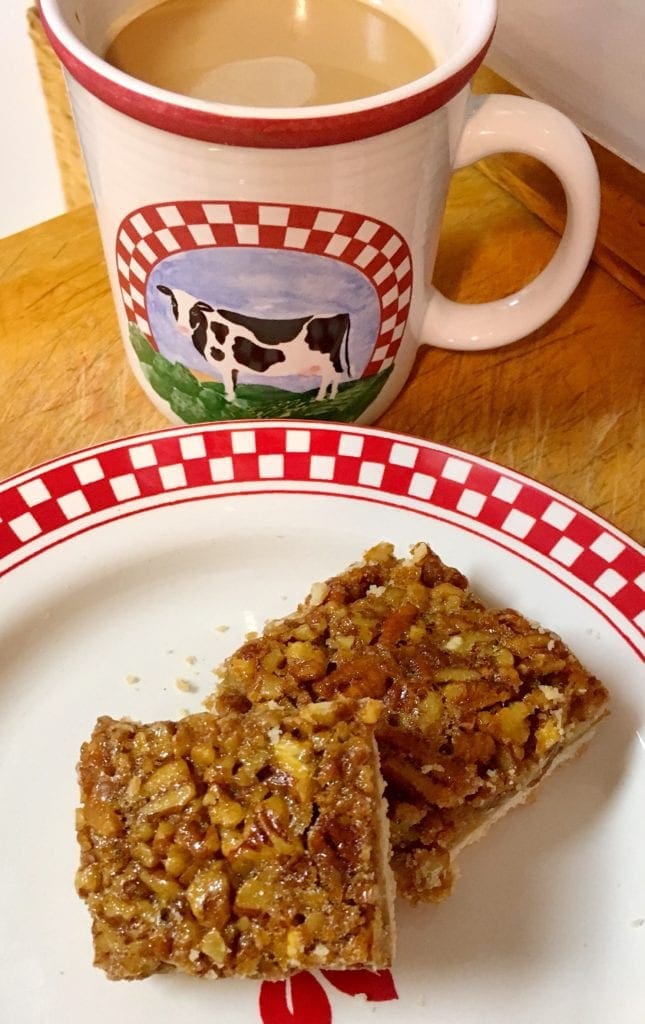 Enjoying Pecan Pie Bars with Coffee