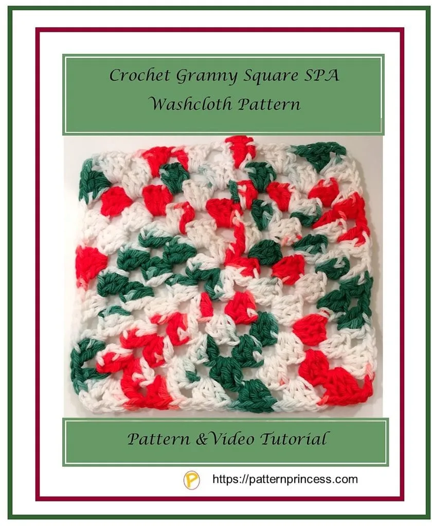 Crochet Granny Square SPA Washcloth Pattern in  Holiday color 