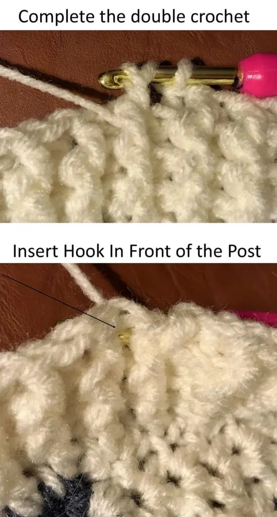 front post double crochet step 1