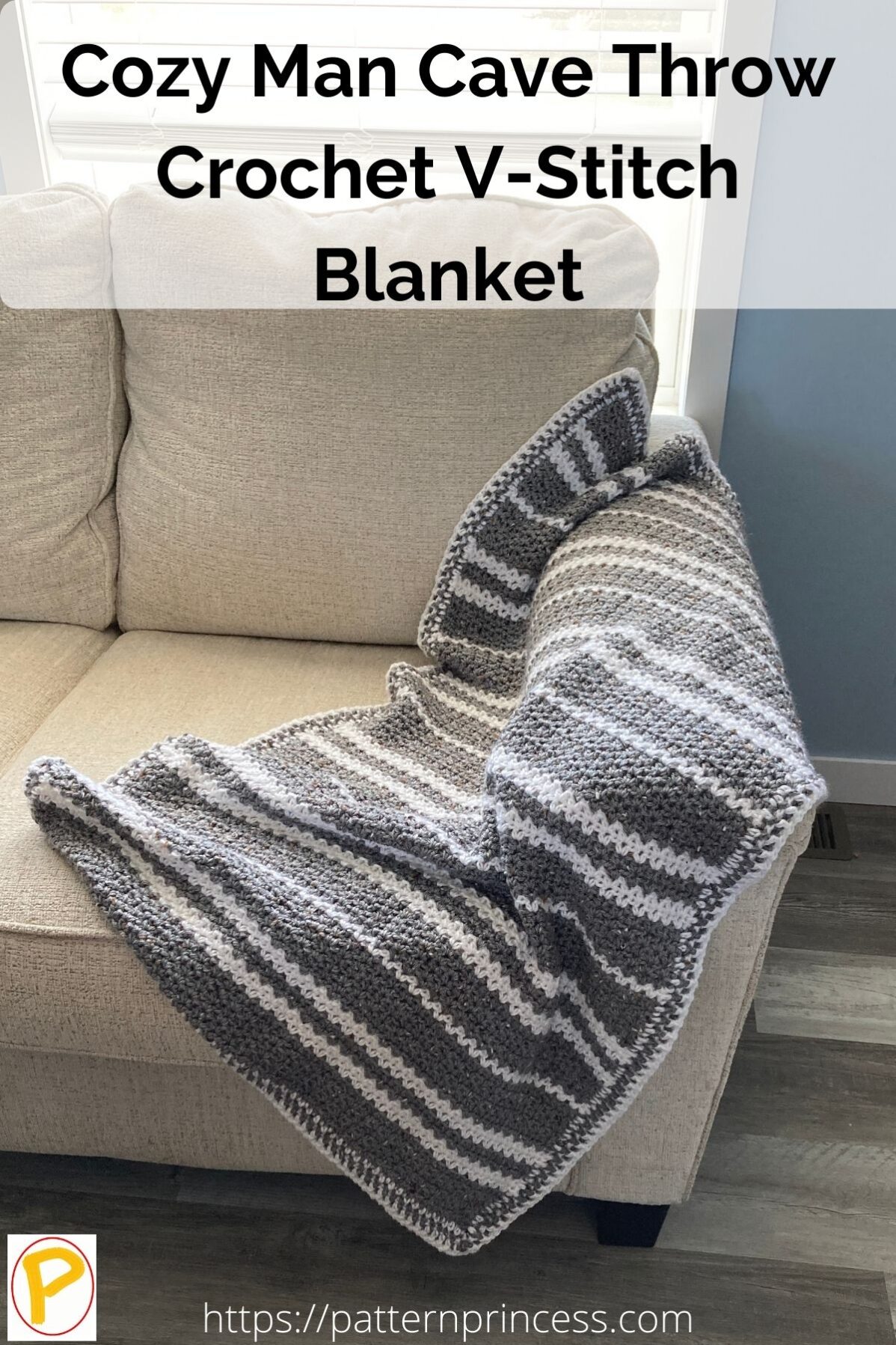 Cozy Man Cave Throw Crochet V-Stitch Blanket
