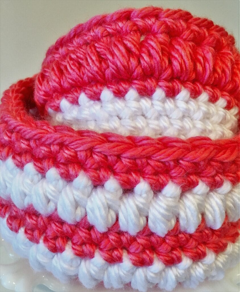 Two Coral Expressions Chunky Crochet Baskets Nestled