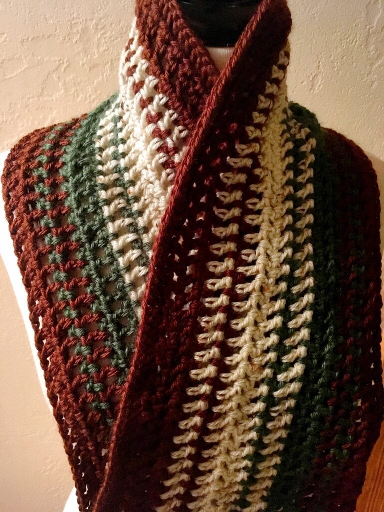 Alpine Meadow Crochet Scarf with Collar Up