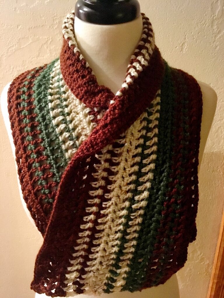 Alpine Meadow Crochet Scarf with Collar Rolled Over