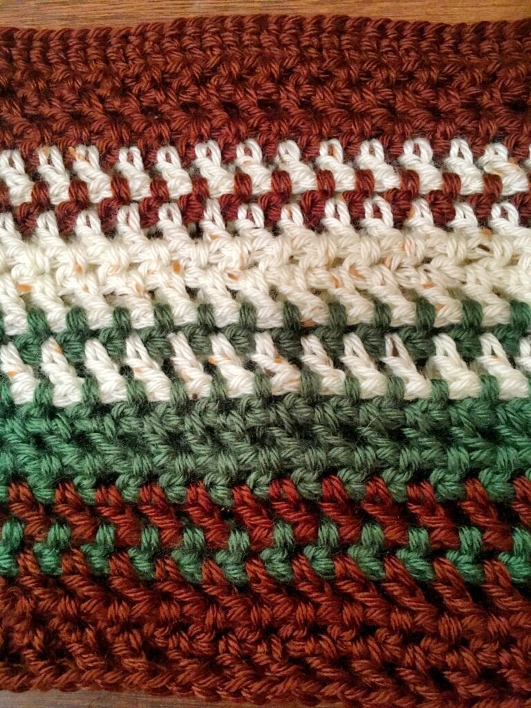 Close up of Stitches Alpine Meadow Crochet Scarf