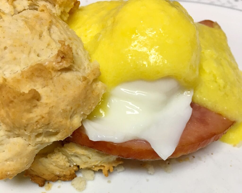 buttery toasted muffin and covered with hollandaise sauce