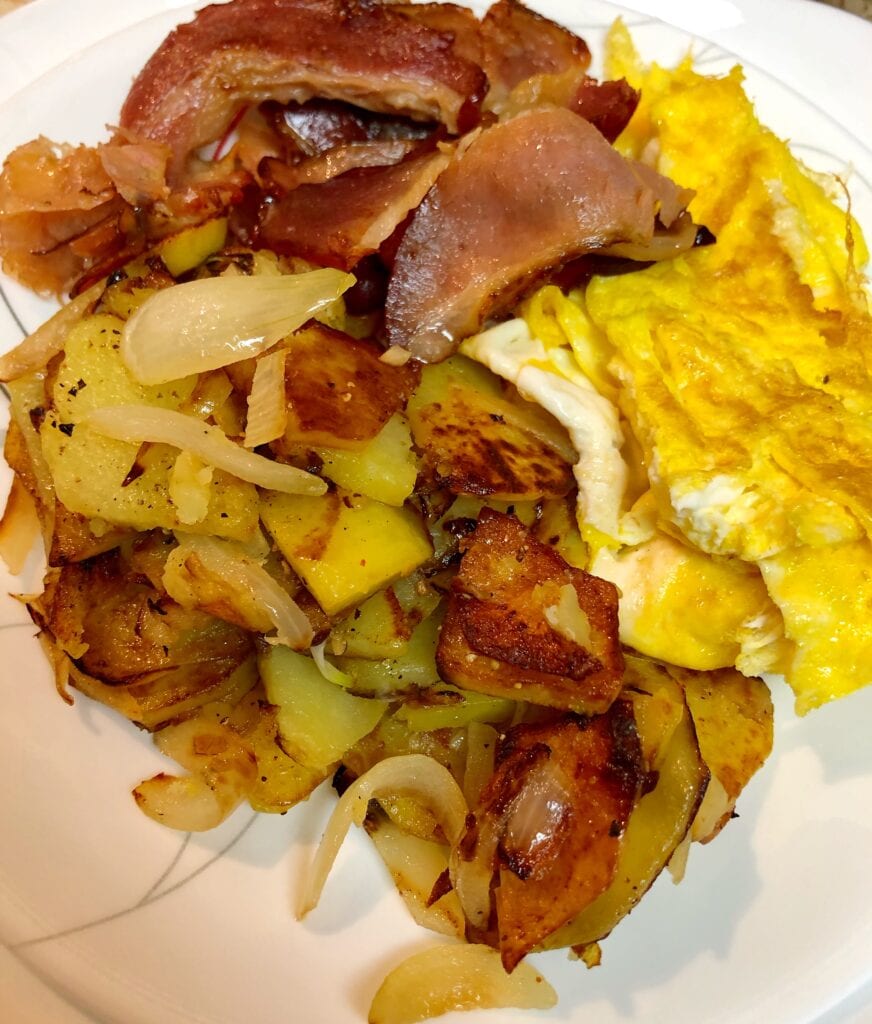 Home Fries with Fried Eggs and Bacon