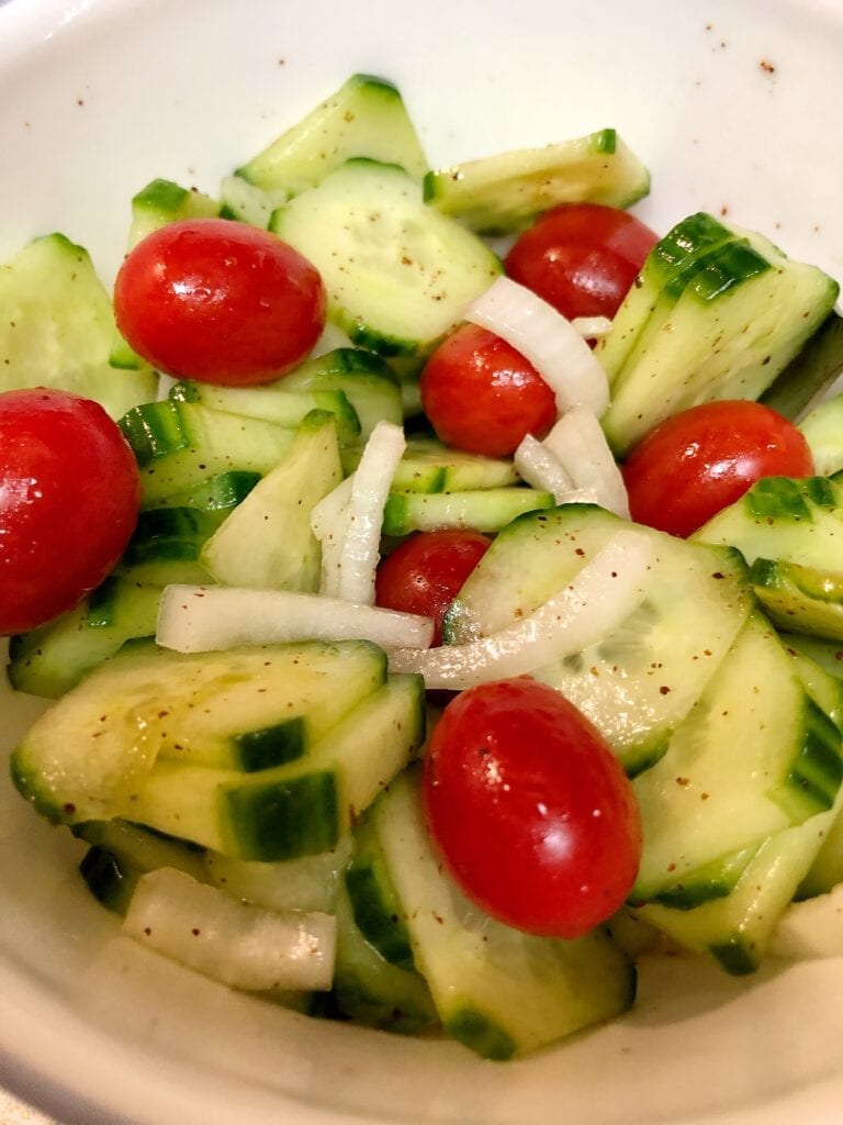 Flavor Packed Cucumber Salad with tomatoes and onions too