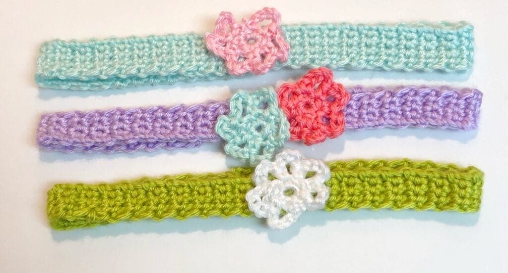 Crochet Headband with Flower Embellishments