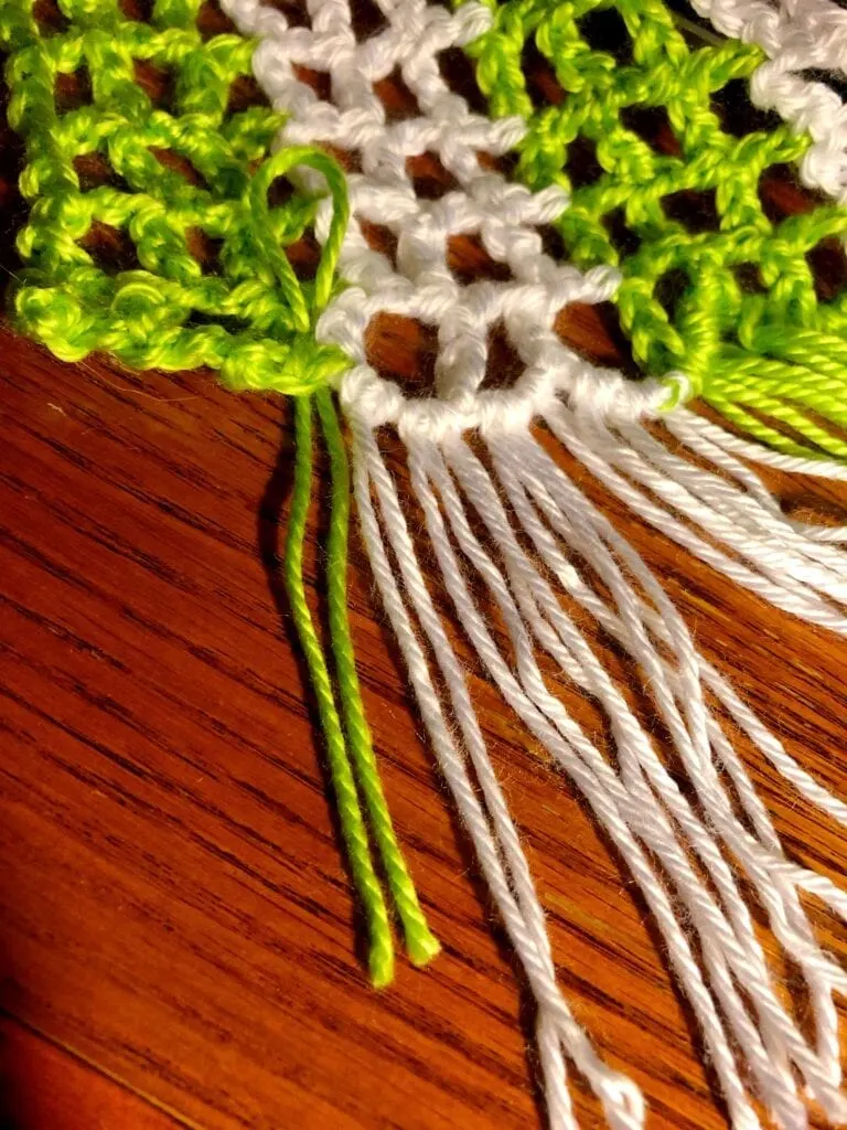 Bringing yarn loop through crochet area.