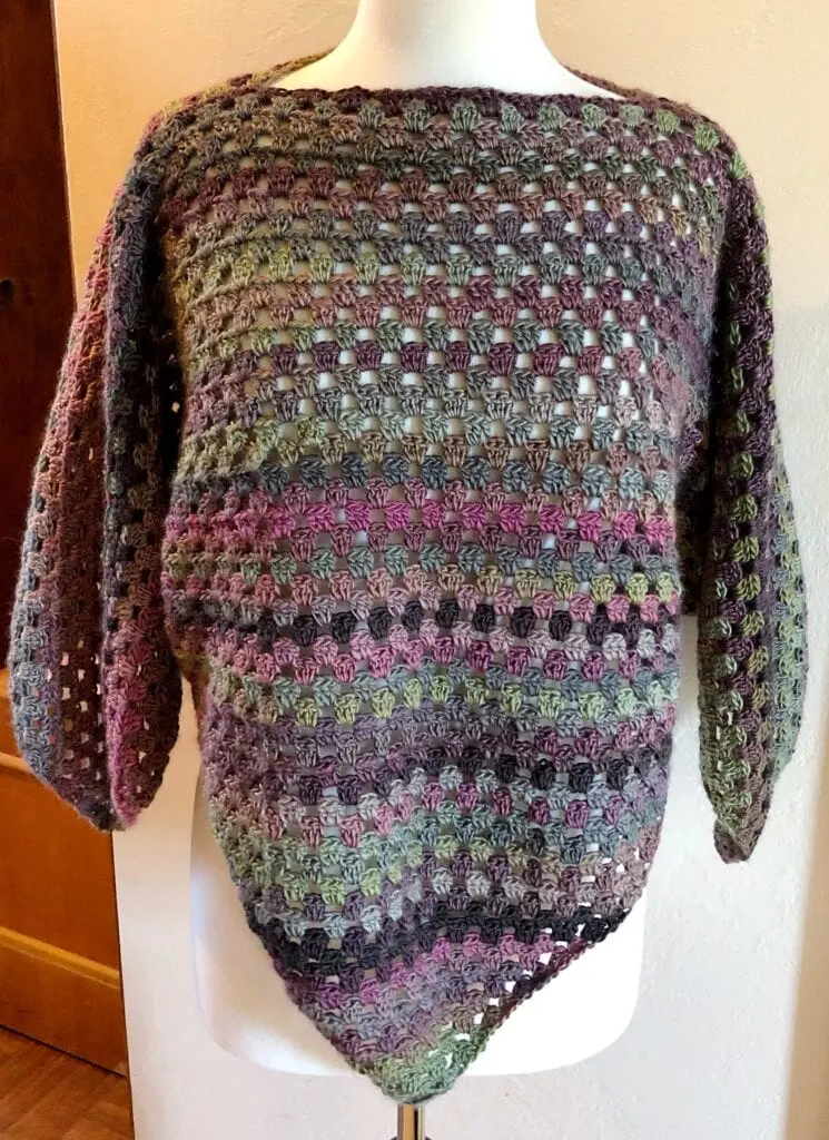 Front View of Poncho using Red Heart Unforgettable Yarn