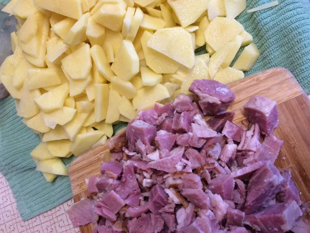 Prepping Ham and Potatoes