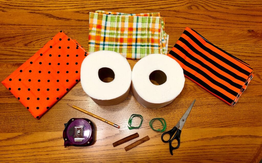 Supplies for Two Toilet Paper Pumpkins