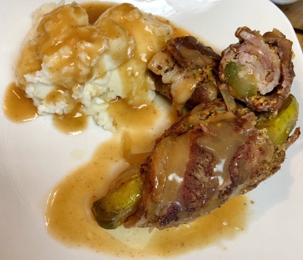 Beef Rouladen with Mashed Potatoes and Gravy