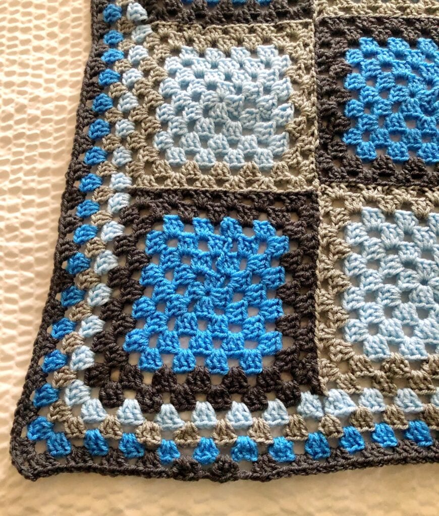 Joining the Granny Squares of the Blue Agate Crochet Blanket
