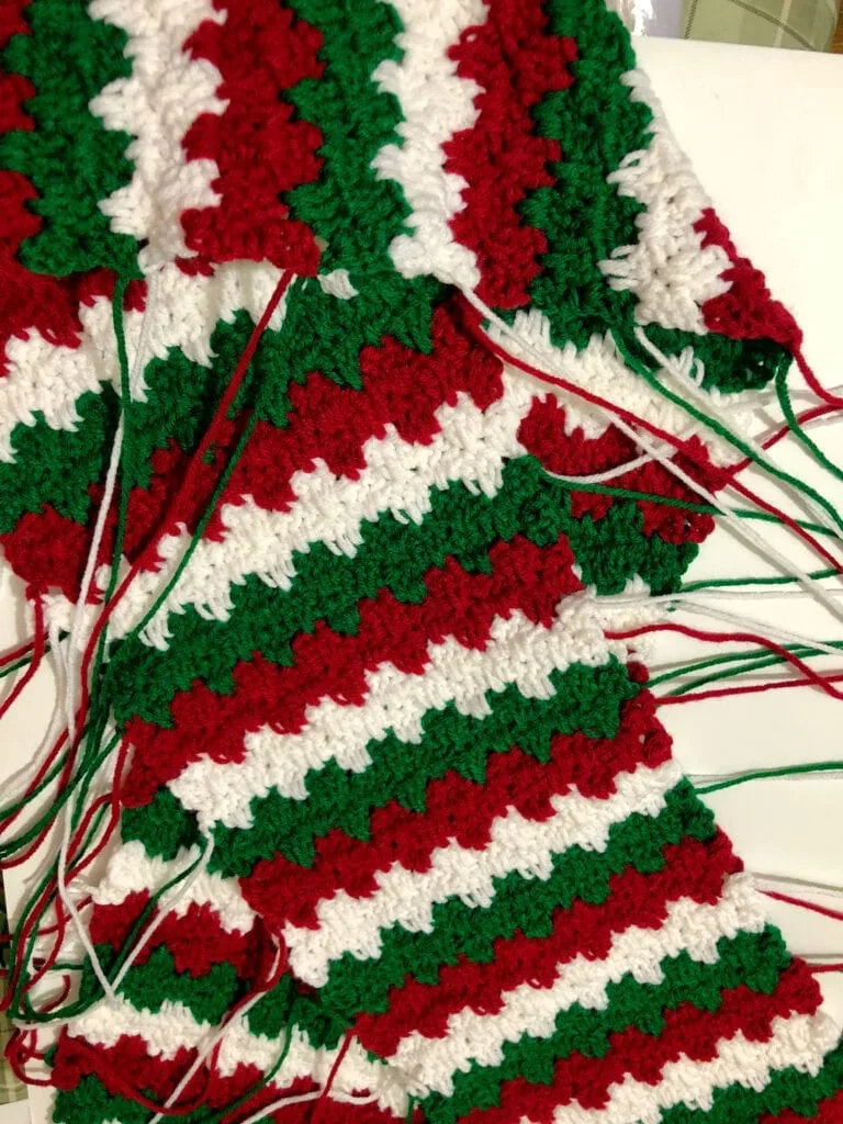 Yarn Ends to be Sewn in on Holiday Scarf