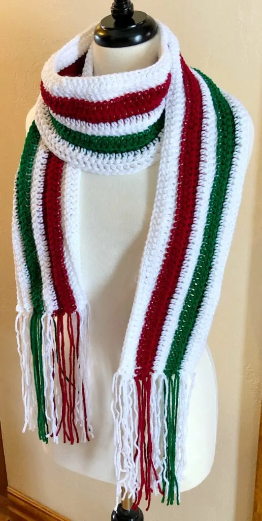 Festive Ribbed Scarf Wrapped Around the Neck