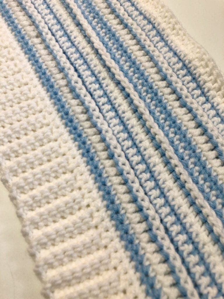 Rows of Crochet Beanie in Blue and White