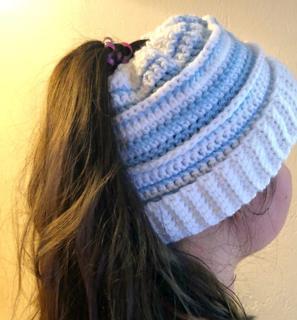 Alison Messy Bun Beanie with Pony Tail Hair Styled