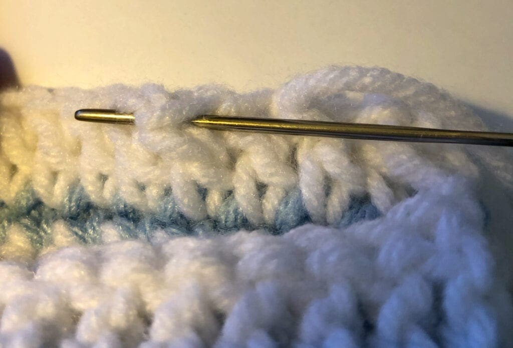 weave the needle around the front and back post area