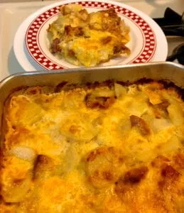Serving up the Old Fashion Scalloped Potatoes and Ham