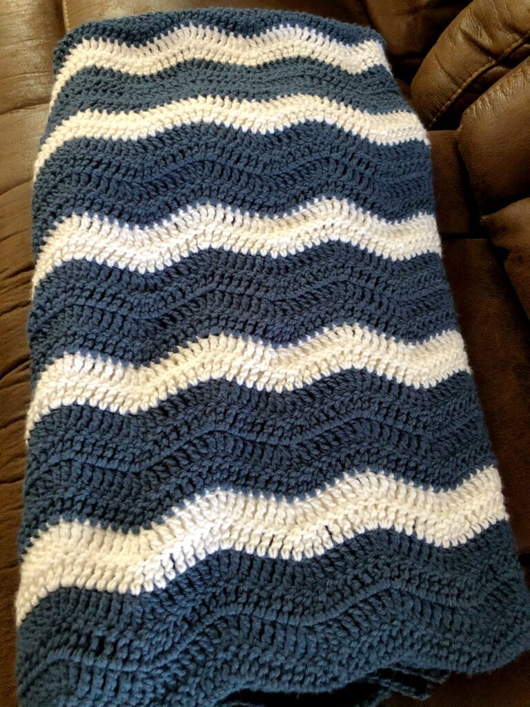 chevron Crochet Blanket Folded on Sofa