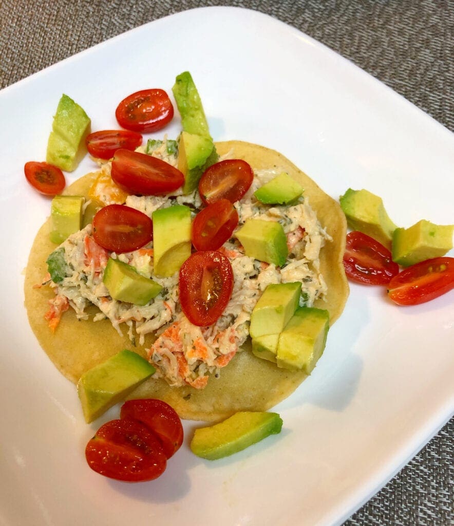 Fresh Chicken Salad Ingredients on a Corn Tortilla