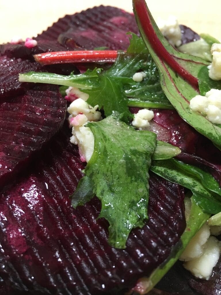 Roasted Beet Salad with Beet Greens and Feta