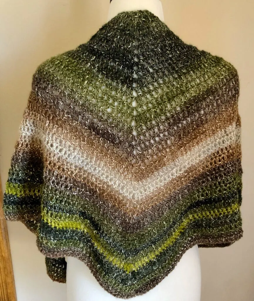 Woodland Faerie Triangle Shawl Draped Over the Shoulders Back View