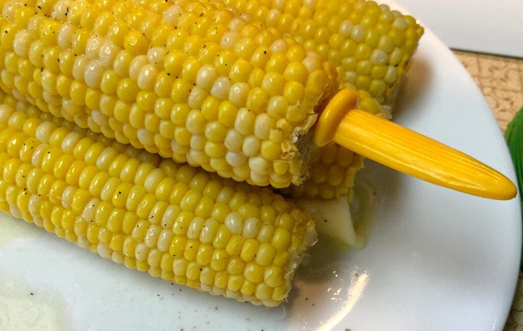 Cooked Corn with a Corn Holder Skewer