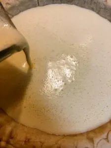 Pouring Custard into Pie Crust