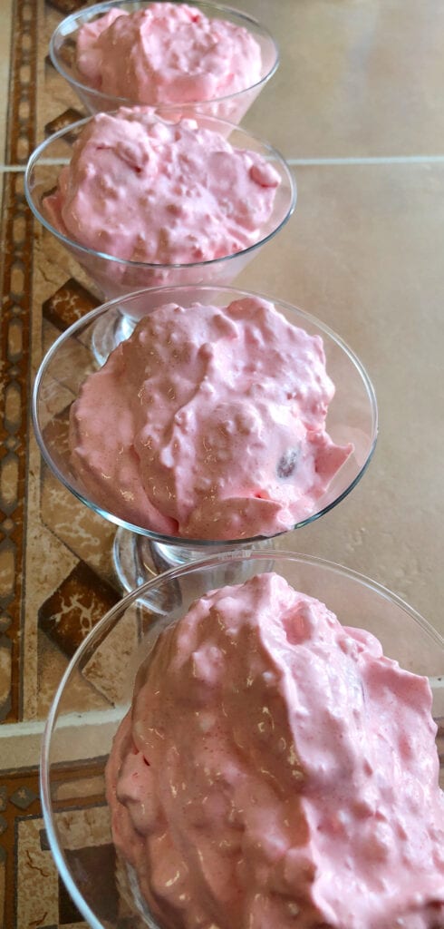 Filling Dessert Cups with Pink Fluff