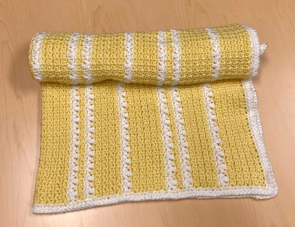 Crochet Textured and Bobbles Blanket Rolled Showing Edge